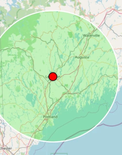 Map showing service area coverage in Maine